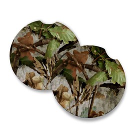 IT'S A Skin Car Cup Coasters - Wood Leaves Camo - Thin Absorbent Rubber Cup Holder Coaster - Set of 2 Drink Mats - 2.56 Inches Universal Fit, Anti-Slip Silicone, Vehicle Interior Accessories