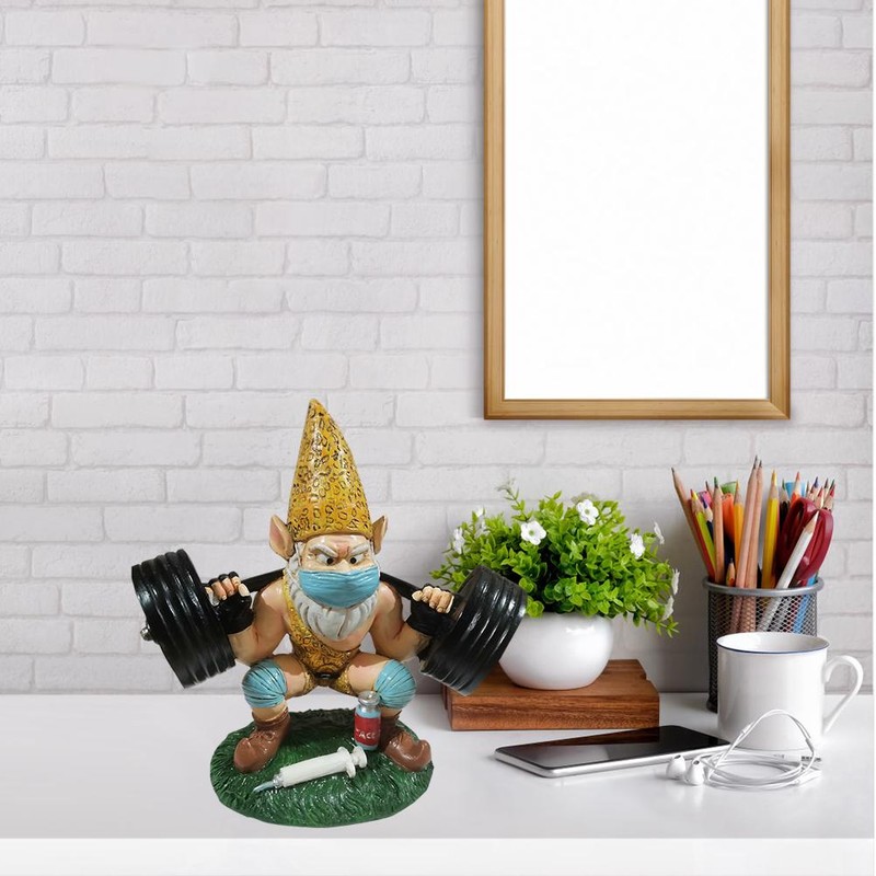 Garden Gnome Statue White Beard Weightlifting Dwarf Garden Ornaments Resin