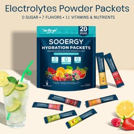 Sobres de electrolitos en polvo, sobres de hidratación sin azúcar, 7 sabores, líquidos diarios IV, mezclas de bebidas electrolíticas para rehidratación con electrolitos y vitaminas.
