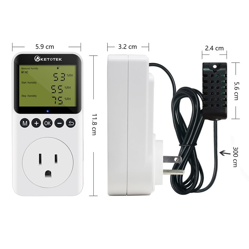 KETOTEK Digital Humidity Controller Outlet Plug with Sensor Probe, 120V
