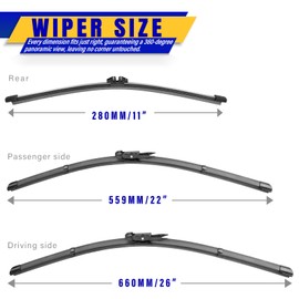 3 wipers Replacement for Ford explorer 2023-2011,Windshield Wiper Blades Original Equipment Replacement - 26"/22"/11" (Set of 3) Pinch Tab