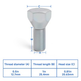 SRIAOO (10-Pack) for 11062A Trailer Wheel Bolts 1/2"-20 x 1-5/8" Zinc-Plated Lug Bolts Durable Hardware Suitable for Marine, Utility, and Boat Trailers Compatible with Most Common Trailer Hubs