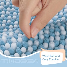 Tindbea Starryle Bathroom Rugs Set 2 Piece, Extra Soft and Absorbent Fluffy Striped Chenille Bath Mat Rug Set, Non Slip Bathroom Floor Mat, Machine Washable (20" x 32" Plus 16" x 24", Blue)