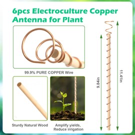Doksving 6pcs Electroculture Plant Stakes, 13.5'' Copper Coil Wire Antennas Garden Stakes, Tensor Rings Kit, Copper Rods Electronic Planting for Growing Vegetable Garden Plants Support Outdoor Indoor
