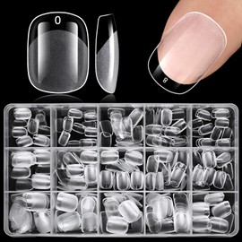 AddFavor 300pcs Square Nail Tips Short Fake Nails - Soft Gel Nail Tips Square Acrylic Nails Tips Clear Press on Nails for Nail Extension, 15 Sizes Round Full Cover Gel Tips Artificial Fingernail