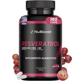 Nuboost - Resveratrol - Resveratrol 1000 Mg Puro - Antioxidantes, 180 Cápsulas Vitamina C - Acaí - Pimienta Negra Hecho en USA                        
