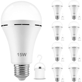 garageangle Rechargeable Emergency 15W LED Light Bulb,Battery LED Bulbs Light 150W Equivalent for Power Outage Camping Outdoor Activity Hurricane 6000K E26 Base Emergency Lighting Bulb (White-8Pack)
