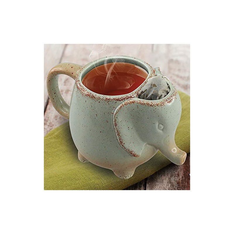 HAPPINESS APPLY HERE Ceramic 15oz Elephant Tea Mug Green