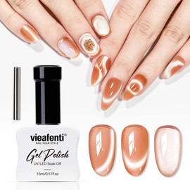 vieafenti Cat Eye Gel Nail Polish Brown Magnetic Moonlight Gel Polish with Magnet 15ml, Glossy Cateye Glitter Polish DIY Nail Art Soak off Manicure for Home Salon
