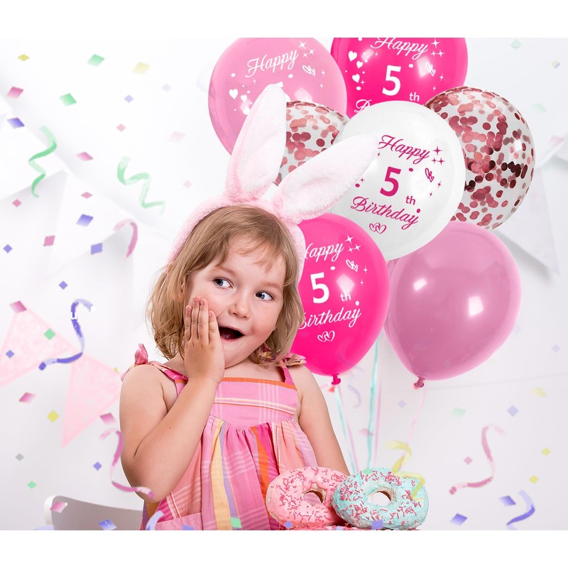 10 Pcs Pink 4th Birthday Balloons 12" Latex Pink and