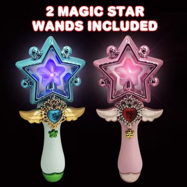 ArtCreativity Light Up Magic Star Wand, Set of 2, Cute Princess Wands with Flashing LED Effect & Magical Sounds, Batteries Included, Pretend Play Prop, Best Birthday Gift, Party Favor for Kids