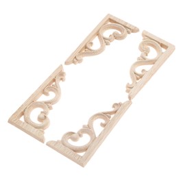 MUXSAM Wood Carved Corners Appliques Onlays, 2-Pair Unpainted Wood Caravings Decals for Cabinet Dresser Cupboard Mirrors Walls Doors Closet Fireplace Bed Frame DIY Craft Project, 12x6cm/4.72"x2.36"
