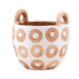 Mud Pie Circle White Terracotta Pot, Board 13 3/4" x 10 1/2" Dia | Utensil Approx 5 1/2"