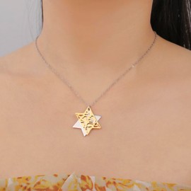 EUEAVAN Jewish Prayer Shema Yisrael Necklace for Women Two Tone Star of David Necklace Hear O Israel Pendant Judaica Sh'ma Yisrael Jewelry Hebrew Kabbalah Blessing Gift Men (A- Two Tone gold)
