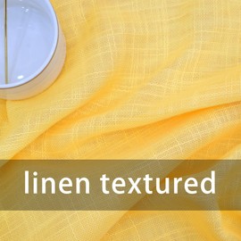 Yellow Valance for Windows 16 inch Sheer Linen Textured Open Weave Short Small Mini Curtains Topper Farmhouse Vintage Living Room Bedroom Door Kitchen Bathroom 1 Panel Grommet Top 52" Wx16 L