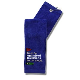 Mulligan | Funny Golf Towel for Men or Woman Golfer Gifts - Embroidered Tri-fold Golf Towel for Golf Bags, Golf Accessories, Novelty | Unlimited Mulligans