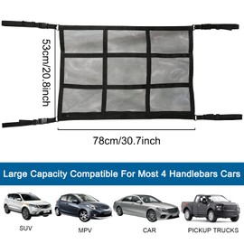 Voilamart Car Ceiling Cargo Net Pocket,30.7" x20.8" Interior Adjustable Double-Layer Mesh SUV Car Roof Storage Organizer,Adjustable Strap SUV Storage Net for Putting Quilt Toys Sundries