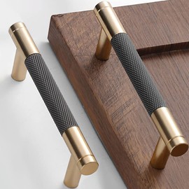 Gutuwellea 12 Pack 3 3/4 Inch 96 mm Gold and Grey Cabinet Handles Cabinet Pulls Aluminum Handles Knurled Drawer Pulls Oxidation Finish with Diamond Pattern 5" Length (3.75" Hole Center)