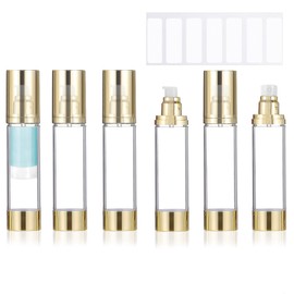 Airless-Pumpflaschenspender, transparent, leere Shampoo-Flaschen, Reise-Lotion-Behälter mit Etiketten für Foundations, Creme, Seren, Shampoo, goldfarben, 6 Stück