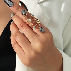 IMINI Fashion Ball Climber Wrap Finger Band for Women Girls CZ Crystal Layered Finger Ring Statement Rings Spring Knuckle Ring Engagement Promise Ring Elegant Jewelry Gifts (Black)