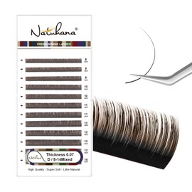Natuhana Coloured Eyelash Extensions, 0.07 D Curl, 8-14 mm Volume, Individual Classic Eyelash Extension, Natural Lash Extension, Professional Salon Use (Black + Brown, 0.07D, 8-14 Mix)