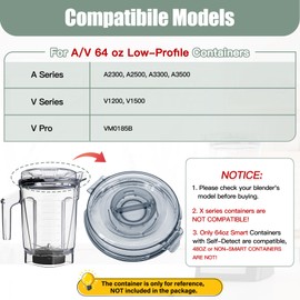 WSEYU Replacement Lid Compatible with 64 oz Low Profile Container A3500 A2500 A3300 A2300 V1200, Top Cover Replacement for Blender Pitcher 64oz Low-Profile, BPA Free
