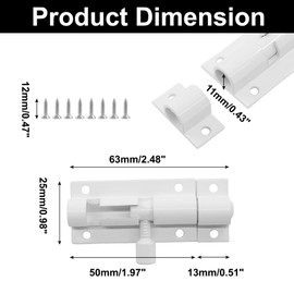 Zorveiio 2 Pcs 2 Inch Barrel Bolt Latch, Aluminium Alloy Mini Gate Slide Lock Heavy Duty Sliding Warehouse Garage Door Latch with Screws(White)