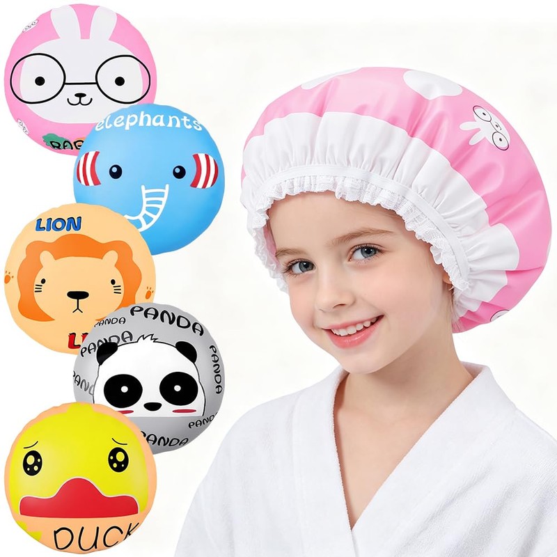 AOOWU Shower Caps for Women & Men, 5 Pcs Waterproof
