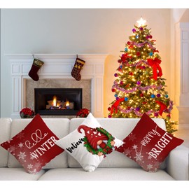 Ywlake Christmas Cushion Covers 18x18 Linen Throw Pillow Covers Outdoor Indoor Decorative Pillow Covers Cases Cushion Covers for Sofa Holiday Decorations Set of 4