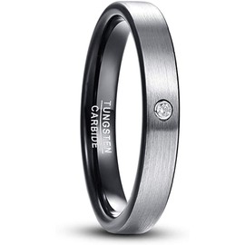 083 Base Men's Ring Tungsten Matte Line Width 0.2 inch (4 mm) Cubic Zirconia CZ Vacuum Plating, Metal