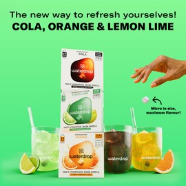 Waterdrop Hydration Cubes with Vitamin C, B3, B5 & Electrolytes, Cola, Orange & Lemon Lime Flavor Variety Pack, Flavored Water Enhancer Cubes for Still & Sparkling Water, Sugar Free, Vegan, 36 Count