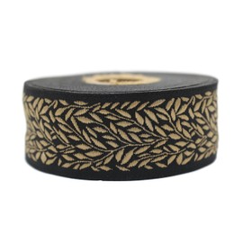 35270-V10 10 Metres 35 mm Black and Gold Jacquard Woven Ribbon with Leaf Motif Rolls Border Embroidered Craft Clothing Haberdashery Hobby Creative Decoration Medieval 35270-V10