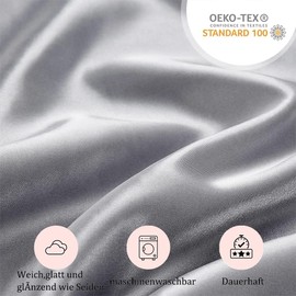 Seiwohl Silk Cushion Cover, 80 x 80, Set of 2, Satin Cushion Cover, Grey, Silk Pillowcase, Satin Pillow Slip, Cushion Cover for Hair and Skin, Hair-Friendly Silk Cushion Cover with 2 Silk Hair Bands