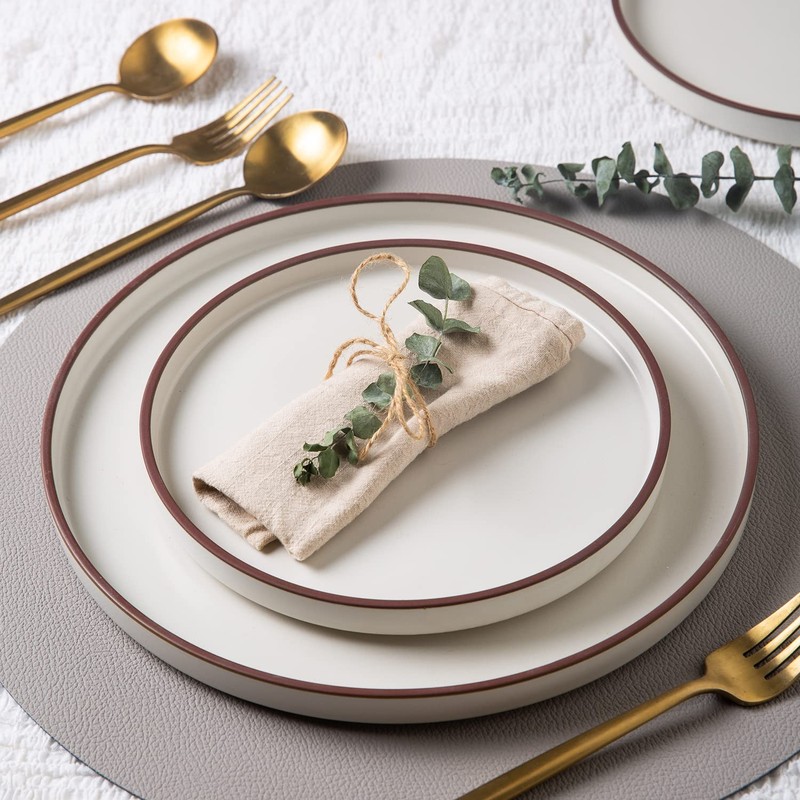 LERATIO Ceramic Dinnerware Sets for 6, High Edge Stoneware Plates