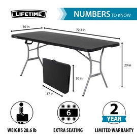 Lifetime 6-Foot Fold in Half Table, Light Commercial, Black