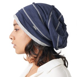 CHARM Slouchy Cotton Summer Beanie Hat - Gorro de punto suave y ligero para hombre, Azul marino/flor y brillo, Talla única