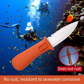 Advanced Ceramic Scuba Diving Knife, Not Rusty and Corrosion-Resistant Ceramic Knife Saltwater Rescue Knife, Fishing Knife With Sheath -Straight/Serrated Edge, Cutting Boat Rope (Orange)