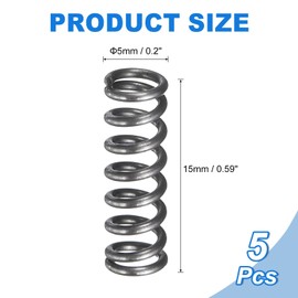 uxcell 5Pcs Compression Spring, 5mm OD, 0.8mm Wire Size, 15mm Free Length, Spring Steel Construction Extended Mechanical Compression Springs for Shop and Home Repairs, Silver Tone