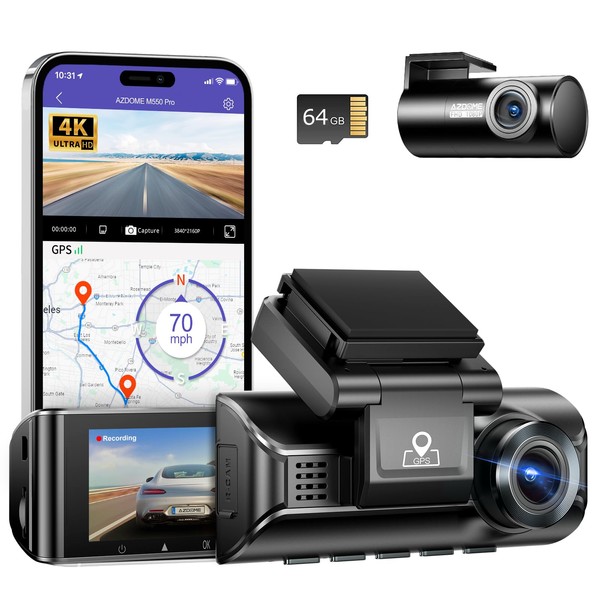 AZDOME M550 Pro 4K Dash Cam Front and Rear, Free