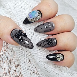 Black see-through handmade nail tips - short square / 블랙 시스루 수제네일팁 - 숏스퀘어