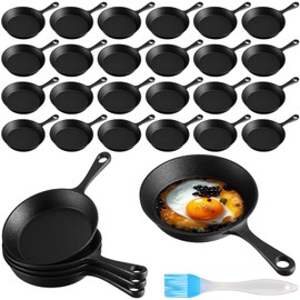 Skylety 30 Sets 6. 3 Inches Mini Cast Iron Skillets Small Black Sizzling Plate Cast Iron Skillets Frying Pan Set with Oil Brush for Indoor Outdoor Restaurant Kitchen