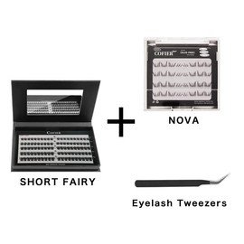 【Super Natural】Cofier DIY Lash Kit 8-14 mm Press on Lash No Glue Lash Self-Adhesive No Glue Needed - Friendly Eyelashes Set with Tweezers (80/100 Pcs):_Short Fairy+Lower Lashess