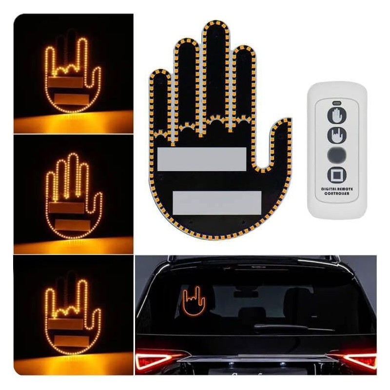 Car Finger Light with Remote Control, Funny LED Gesture Hand