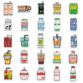 50Pcs Kawaii Beverage Bottle Stickers Pack 50, Colorful Waterproof Cute Sweet Drinks Stickers for Laptop, Water Bottle, Cartoon Aesthetic Vinyl Decal DIY Decoration Gifts for Teens Boys Girls