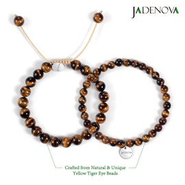 JADENOVA 6/8mm Natural Yellow Tiger Eye Gemstone Bracelets Round Beads Stretch Bracelet Adjustable Beaded Bracelet Couple Distance Bracelets Unisex (2pcs Bracelet Set) …