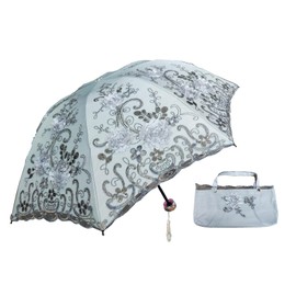 zmgmsmh Foldable Lace Parasol Travel sun rain Umbrella Compact anti UV Resistance Princess Umbrella Sun Umbrella for Women Girls (3D-Grey)