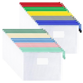 SHINIANZHI 30 Pcs Mesh Zipper Pouch Bags, Clear Zipper Bags with Label Pocket, A4 Size, Board Game Storage, Puzzle Storage, Reusable Waterproof Zipper bags for Office Home School Organization (30)