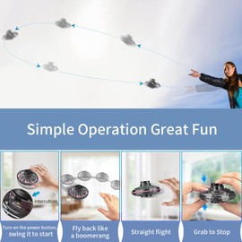 Flying Spinner Mini Drone, Hand Controlled Flying Fidget Spinner Toys, Fly Orbi Pro Boomerang Drone For Kids Adult, Cool Stuff Gadgets Gifts for Boys Girls Teens 8 9 10+ Year Old Indoor Outdoor -Black