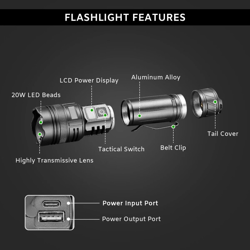Garberiel 1000000LMS Powerful Rechargeable LED Flashlight Tactical 30W Zoom Torch