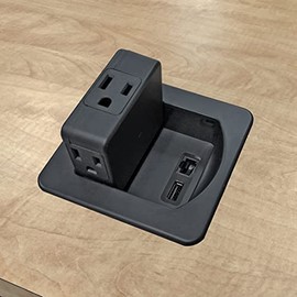 3 AC Power Outlets with 1 CAT6 Ethernet RJ45 Data Port + 1 USB Charging Ports - 2.4 Amp Fast Charger - Flip Top Swivel Power Center - Black